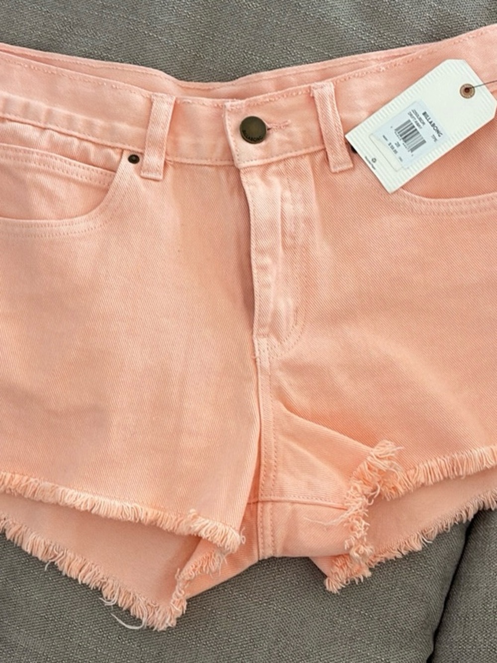 Billabong Peach Frayed Hem Denim Shorts